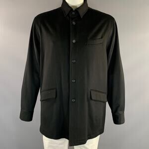 FACONNABLE Size XL Black Wool Button Up Coat